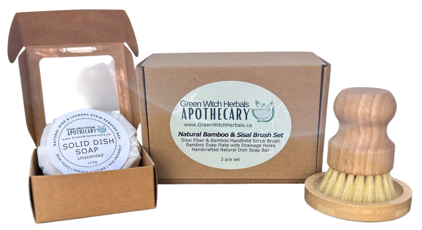 Solid Dish Soap Bar & Bamboo Scrub Brush Set