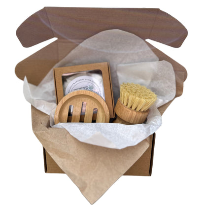 Solid Dish Soap Bar & Bamboo Scrub Brush Set