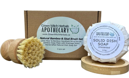 Solid Dish Soap Bar & Bamboo Scrub Brush Set